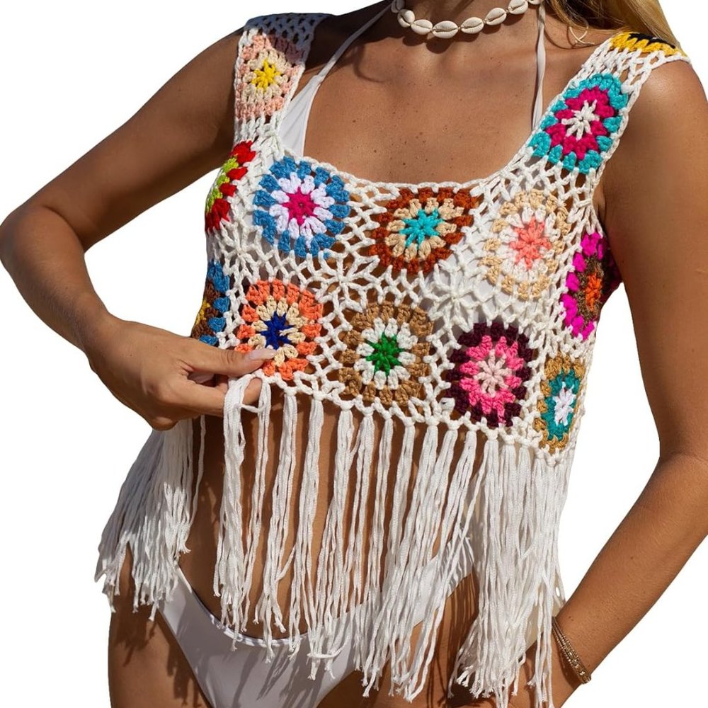 Women's sheer floral crochet top